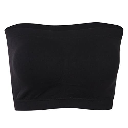SECOND COLOR Basic Strapless Padded Bra, Seamless Solid Color Bandeau Breathable Tube Top Bra for Women Girls Strapless Sports Bra,Black