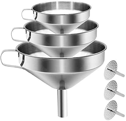 Stainless Steel Kitchen Funnel with Removable Strainer/Filter for Essential/Cooking Oils, Food Grade 3 Set Metal Funnels for Transferring of Liquid, Fluid, Dry Ingredients & Powder 3 Packs