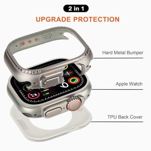 Suphart Protective Case Compatible with Apple Watch Series 9/8/7 45 mm Case, Robust Metal Case with Back Frame for iWatch 9/8/7 45 mm, Titanium