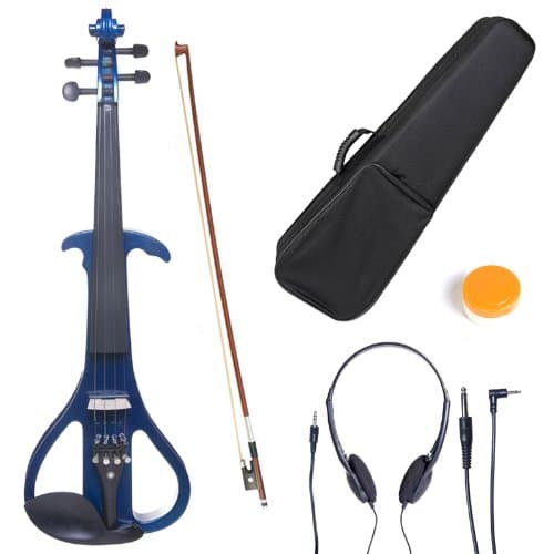 Cecilio 4/4 CEVN-4BL Solid Wood Electric/Silent Violin with Ebony Fittings in Style 4 - Full Size - Blue Metallic