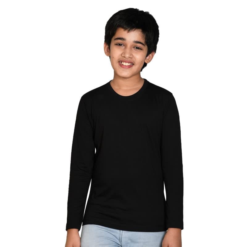 Boys Boys Black Bio Washed Cotton Full Sleeve Solid Tshirt Western