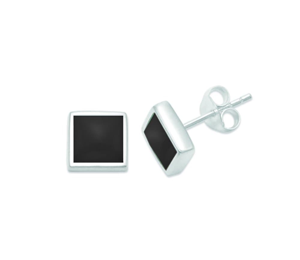 Heather Needham SilverSterling Silver Onyx Earrings. Square Studs. - SIZE: 6mm. Gift boxed.5809ON