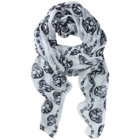 Punk Pirate Skull Chiffon Scarf (White)