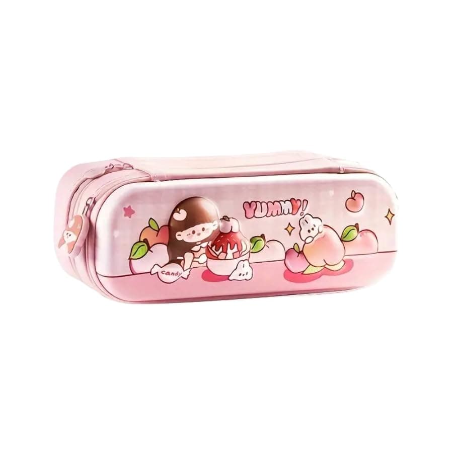 Parshya Pencil Case Double Layer 3D Cute Pencil Pouch Aesthetic Pencil Case for Girls Large Capacity Pen Pencil Pouch Multifunctional Stationery Organizer for School (Peach Girl)