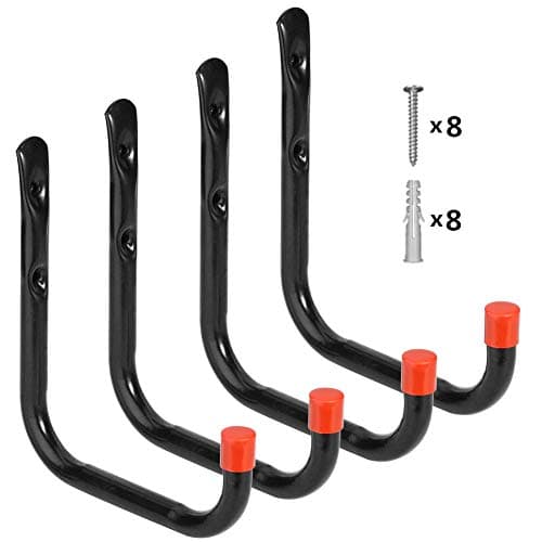 AlysontechHeavy Duty Garage Storage Utility Hooks Wall Mounted Tools Hangers Organizer (4 Pcs Black 7.1" Large J hook)
