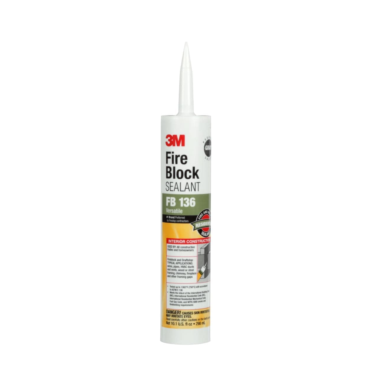 3M Fire Block Sealant FB 136, Gray Color, Single Component, High Temperature and Smoke Passage Resistant, 10.1 fl oz Cartridge