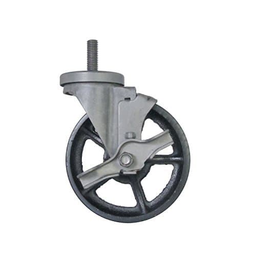5" CC Vintage Swivel Caster with Brake - Threaded Stem Mount - Black Cast Iron Wheel
