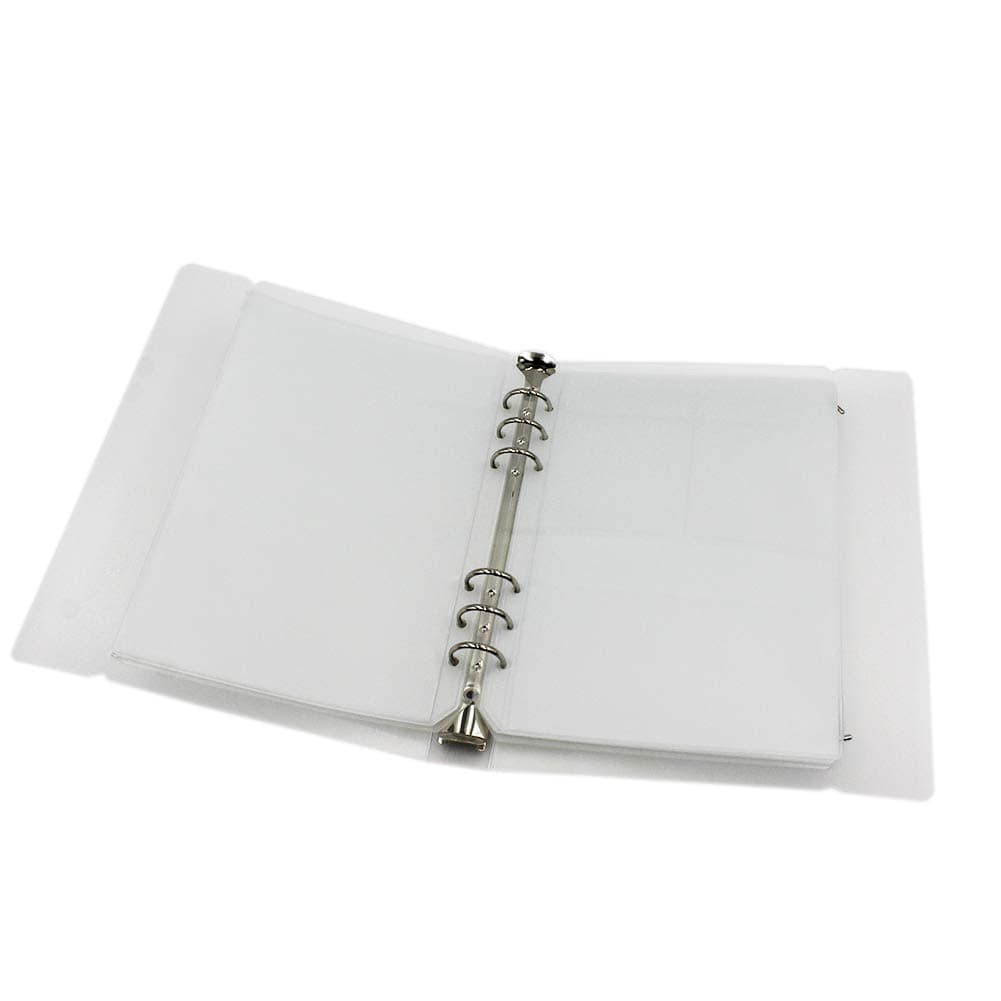 6 Hole Clear Plastic PVC Binder Pockets Sheet Protector Loose-Leaf Refills Card Holder File Document Storage Pouch Bag Pencil Case +6 Ring Hard Frosted Travel Planner Notebook Binder Cover(A5)