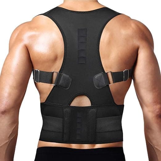 Lukzer Back Brace Posture Corrector - Magnetic Support for Neck Shoulder Upper and Lower Back Pain Relief - Perfect Posture Brace for Cervical Lumbar Spine - Fully Adjustable Belt (Black)