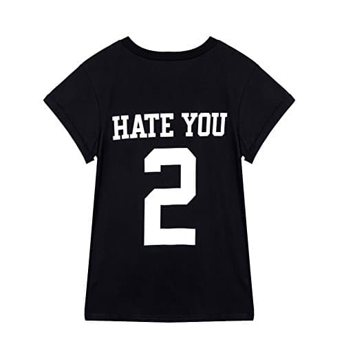 Vadim Women's Tops Cute Letters Print Tshirt Basic O neck Shirts Casual Tee Black Size Small