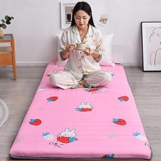 XDone Floor Mattress Single Thickened 5cm, Soft Futon Mattress Japanese Tatami Mat Portable Roll Up Mattress Folding Sleeping Bed Pad for Home Camping Couch (Strawberry,80x190cm)