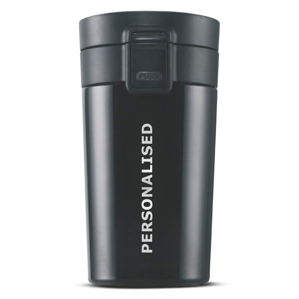 Borosil Coffeemate 300 ml Personalised/Customized Mug with Engraved Name & Logo | Stainless Steel Vacuum Insulated Flask, Black | 8 Hrs Hot & 14 Hours Cold | Ideal for Personal & Corporate Gifting