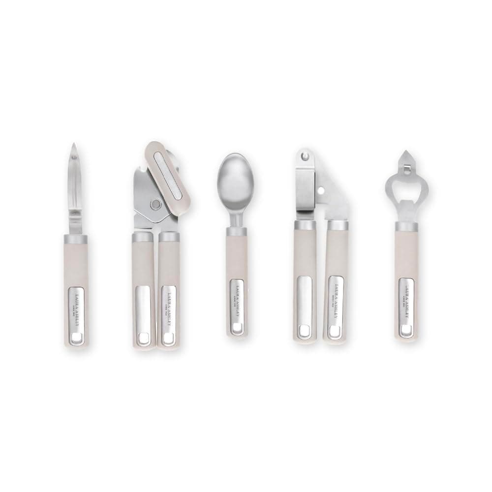 5-Pcs Kitchen Tools & Gadgets - Soft Grip, Heat Resistant, Dishwasher Safe - Kitchen Utensils Set Includes Garlic Crusher Press, Potato Peeler, Can Opener, Bottle Opener, Ice Cream Scoop