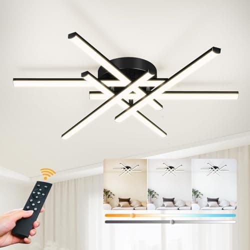 Modern LED Ceiling Light Fixture, Dimmable Bedroom Lights for Ceiling with Remote Control Black Flush Mount LED Chandelier, 3-Color Ceiling Lights for Living Room Kitchen Hallway Dining Room