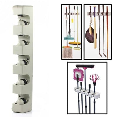 MULTI Broom Mop Holder Garage Storage Hooks Wall Mounted Organizer for Shelving Ideas 5 Position 6 Hooks
