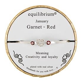 Birthstone Bracelet Silver Plated by Equlibrium - Adjustable Size - Gift Boxed (1 January - Garnet)