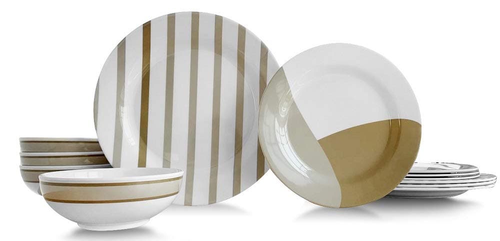 Bowla 12-Piece Melamine Dinnerware Set - Service for 4 (Moden Strip I)