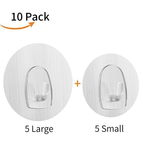 Nail and Glue Free Self-adhesive Wall Mounted Magic Hook Hat and Clothes Hanger for Dressingroom, Bathroom Wall Reusable Smooth Wall Hook Support up to 4.4-8.8lbs/2-4kgs, 10 Pieces Silver