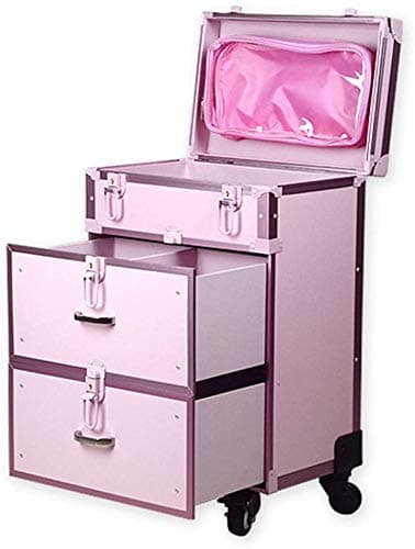 Professional Rolling Makeup Case, Makeup Train Cases Makeup Trolleys Cases Makeup Artist Box Organizer Cosmetic Cases with Mirror & Lock,Pink
