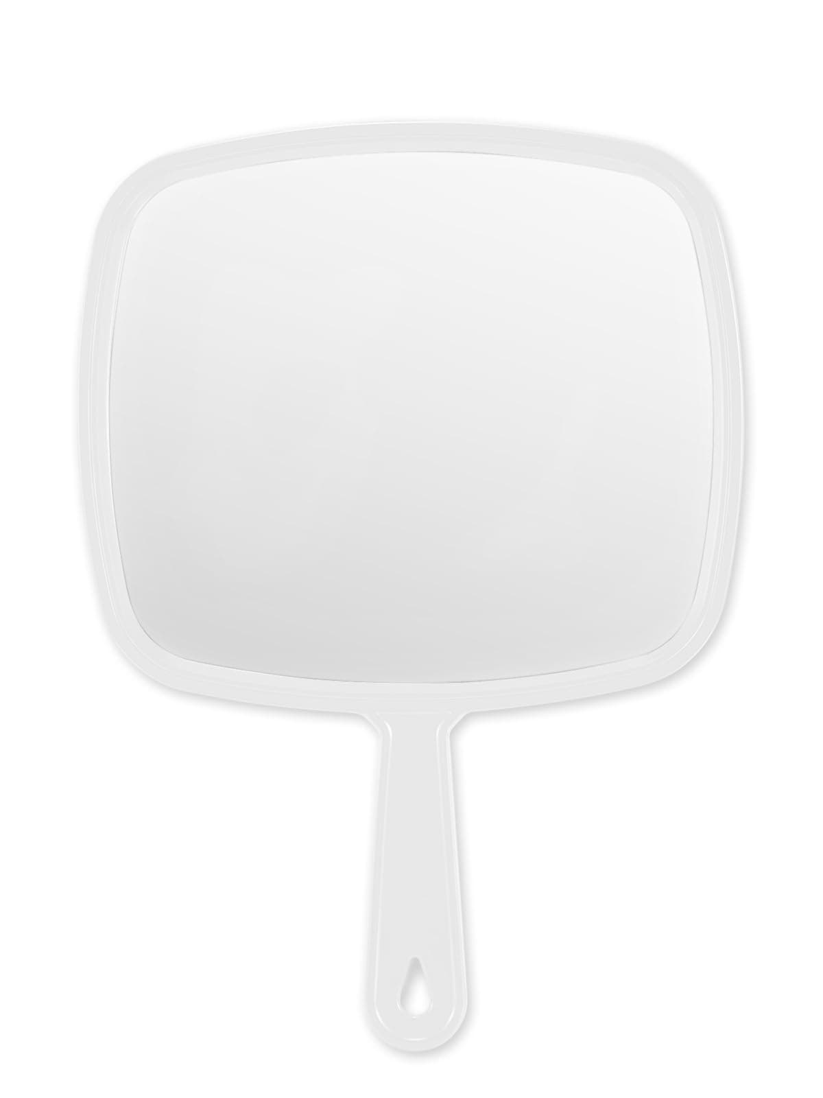 PROTECLE Extra Large Hand Mirror, Salon Barber Hairdressing Handheld Mirror with Handle (Square White 12.4"x 9")