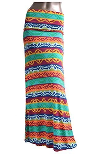 Azules Women's Poly Span Multiple Selection Print Maxi Skirt (M, Ethnic Mint G28)