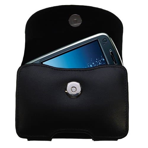 Belt Mounted Leather Case Custom Designed for the O2 XDA Flame - Black Color with Removable Clip by Gomadic