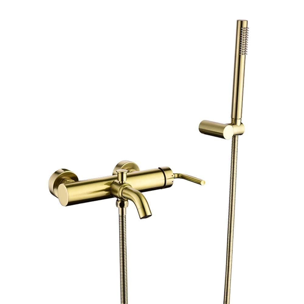 Bathroom Brass Bathtub Tap with Round Single Function Hand Shower System Set WallnYsgnhMounted Single Handle Brushed Gold Finish