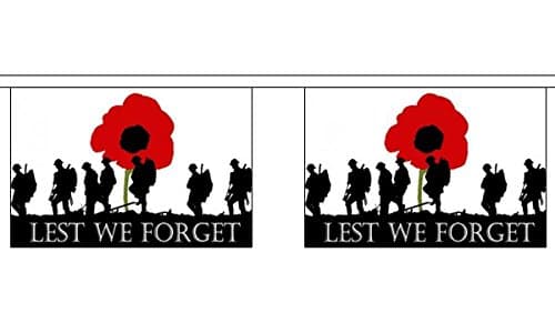 Lest We Forget (Army) Small HORIZONTAL Bunting (10 flags) 3m