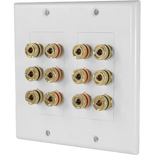 Binding Post Speaker Terminal, 12 Port Surround 5.1 Binding Post Speaker Terminal Wall Plate, White