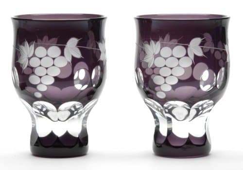 Edo Kiriko Glass Studio Sai Feng grape pattern Shuhai pair M-952-2V