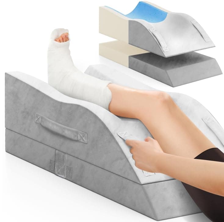 Leg Elevation Pillows, Wedge Pillow for After Surgery, Memory Foam Leg Support Adjustable, Comfort Care for Back Knee Hip Ankles Pain, Knee Pillow for Sleeping Blood Circulation Light Grey & White