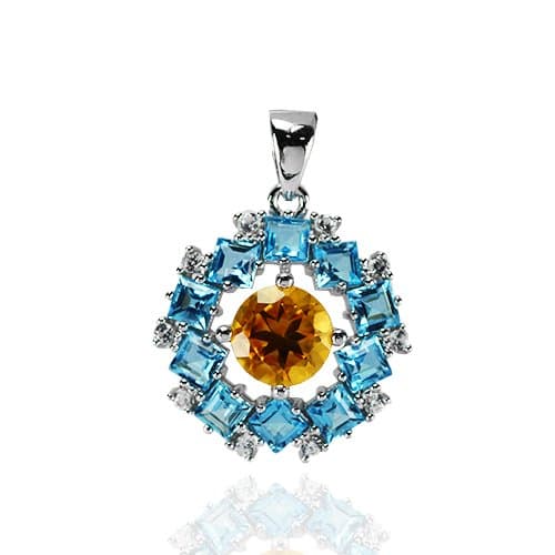 Amethyst, Citrine & Blue Topaz Solid 925 Sterling Silver Pendant (gp391)
