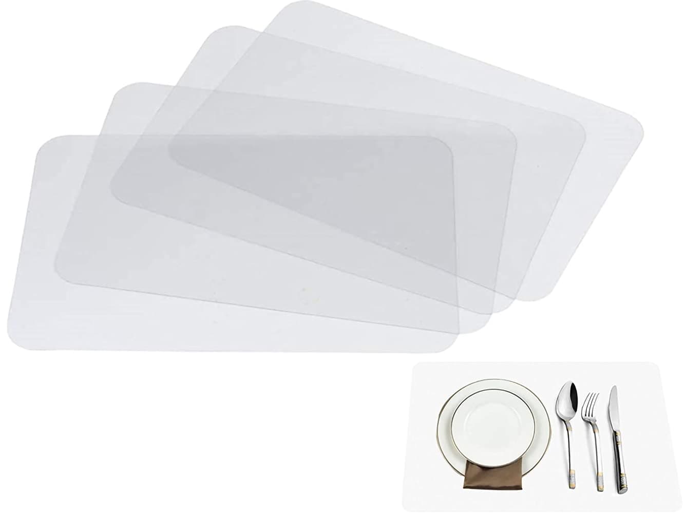 ThstheavenClear Place Mats,Translucent Plastic Placemats Set for Dining Table, Keeps Table or Desktop Cloth Cleaner, Washable, Heat Resistant, Non-Slip (4)
