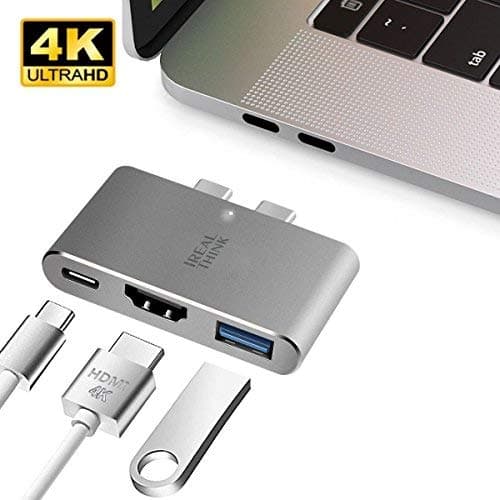 IREAL THINK USB C Hub Aluminum Type-C 3 in 1 Adapter with Data Transferring Port for MacBook Pro 13”&15” (Space Grey)