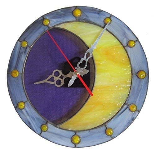 Decorative Moon Wall Clock 12 Inch – Modern Celestial Stained Glass Home Decor for Boho Living Room