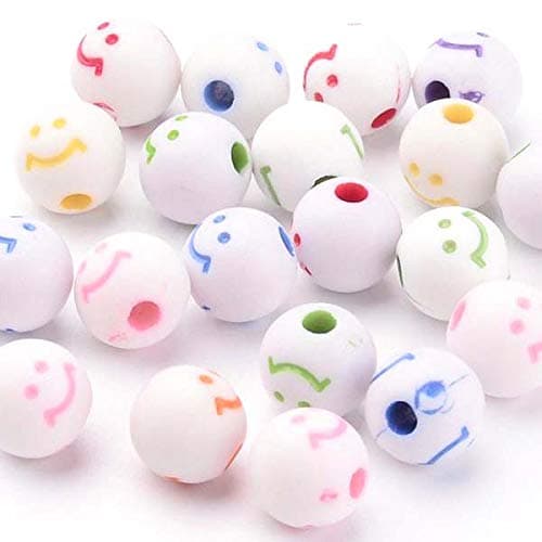 100 Assorted Plastic Acrylic Smiley Face 8mm Round Smile Beads in a Mix of Colors