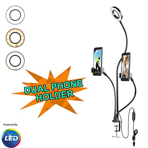 Universal Dual Mobile Phone Light Bracket with LED Selfie Ring Stand Bedside Lamp