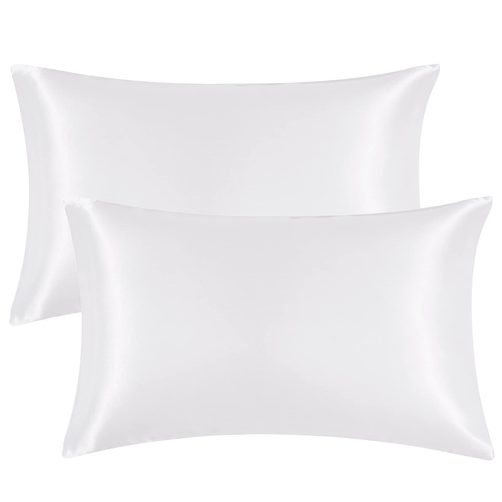EHEYCIGA Silk Satin Pillow Cases 2 Pack White, Silky Pillowcases for hair and skin with Envelope Closure, Standard Size, 50x75 cm