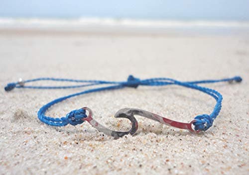 Wave Charm Bracelet-Custom Thread Color-Adjustable Waterproof Wax Coated Bangle-Handcrafted with Ocean Wave-Silver Wave with Custom Thread