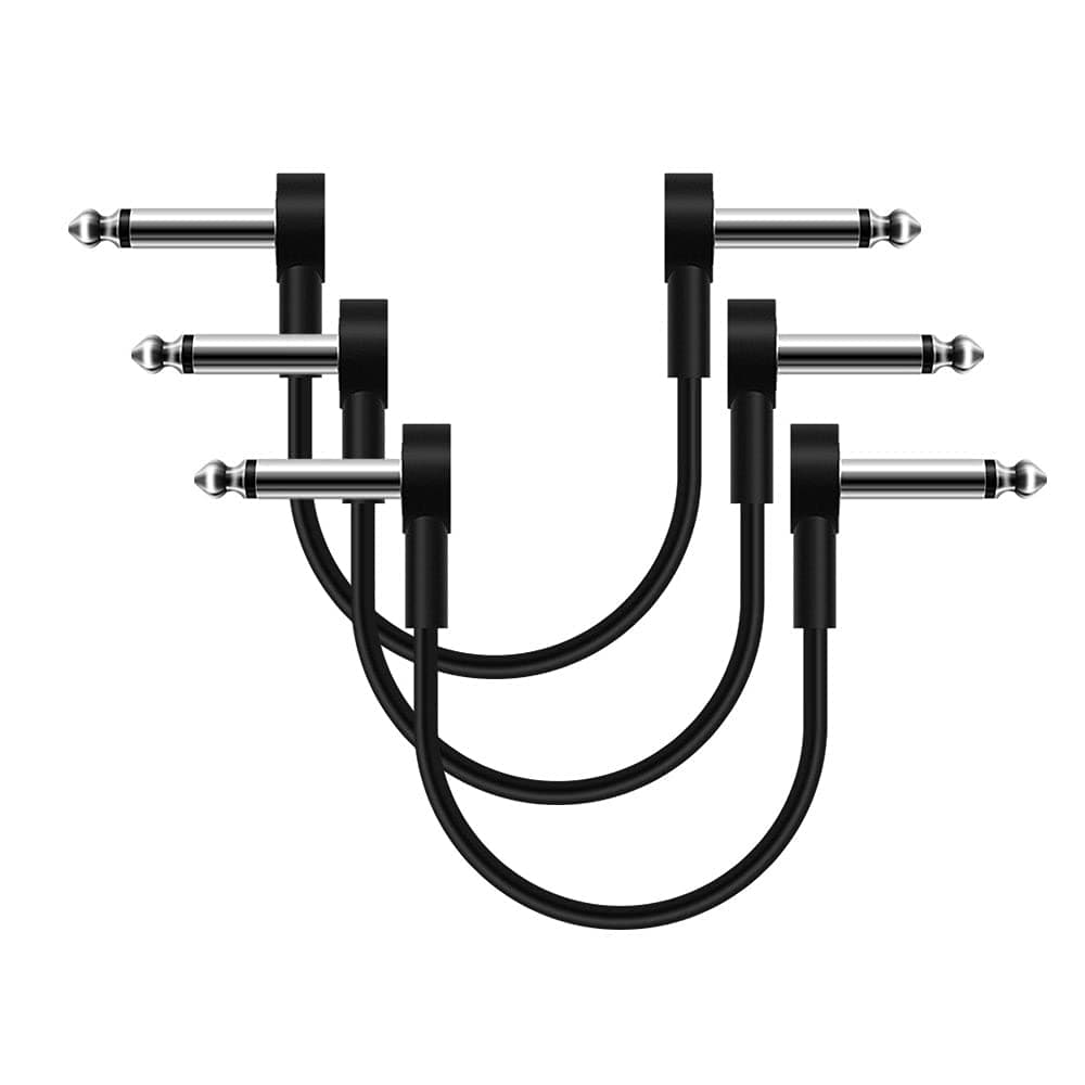 SONICAKE 6 Inch Patch Cable for Guitar Effect Pedal Cables 3 Pack, 1/4" TS Right Angle Instrument Cables, Black