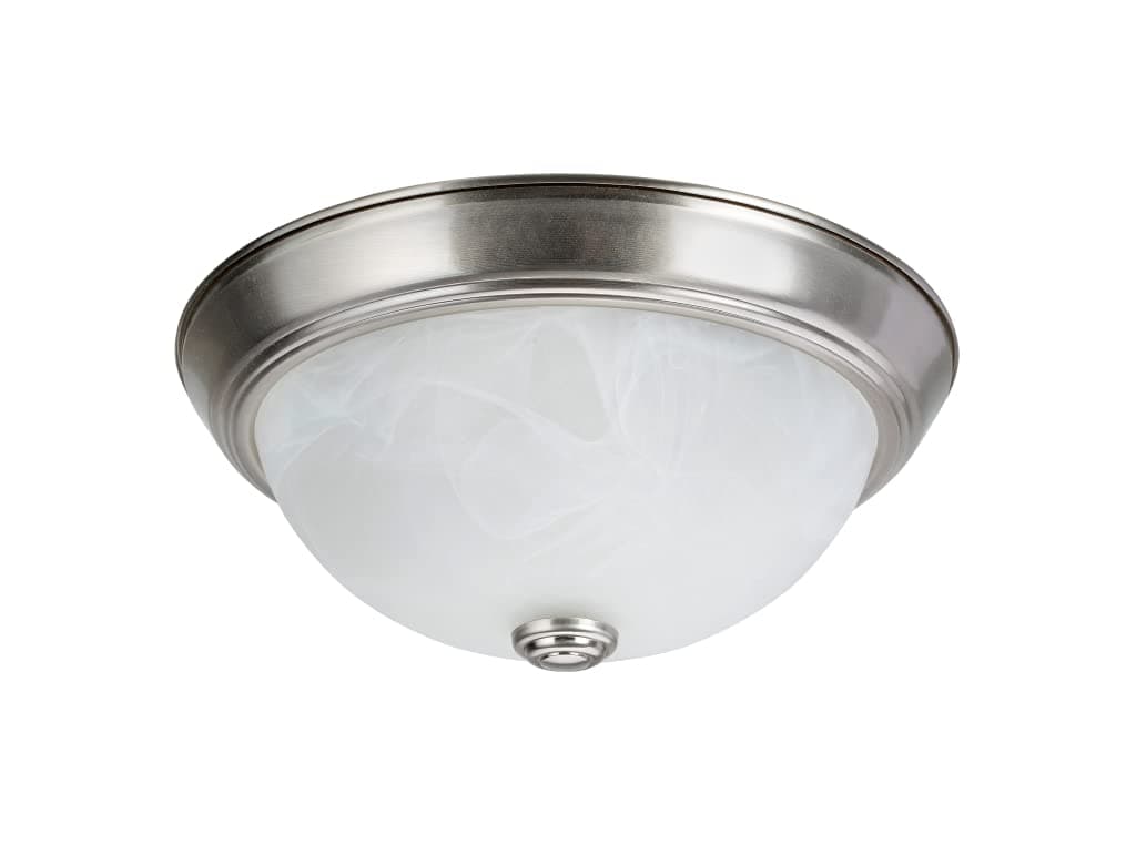 63013-1A Two-Light Flush Mount in Brushed Nickel with White Alabaster Glass Shade, 11" Diameter