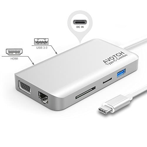 USB-C Digital AV Multi-Port Adapter, AVOTCH USB C Hub,3.1 Type C Hub, HDMI VGA Dual Screen Display Output, Card Reader, 2 USB 3.0 Ports and Gigabit Ethernet Adapter
