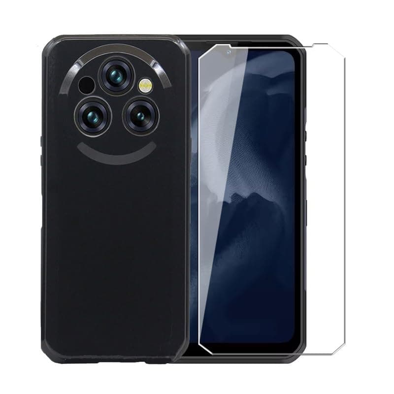 Case for Oukitel WP35 + Glass Screen Protector Tempered Film - Transparent Silicone Soft Flexible Bumper Shockproof TPU Protective Cover Shell for Oukitel WP35 (Black)
