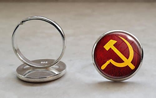 Communism Symbol Choose Style .925 Sterling Silver Adjustable Ring