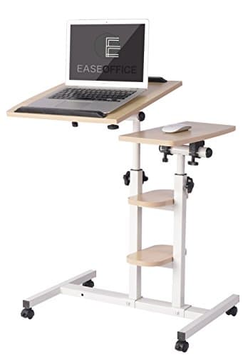 EaseOffice Angle&Height Adjustable Office Desk Rolling Laptop Desk Cart Home Office Hospital Table, Walnut