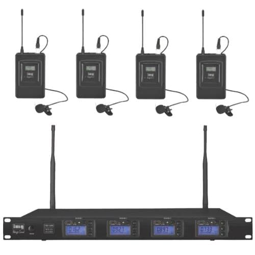 4-Channel UHF Wireless Tie Clip Mic System with 1000 Frequencies