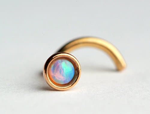 NOSE STUD/Nose Ring - Sterling Silver or Gold Filled with 2 mm Opal stone. Choose your gauge,hook type and Material.