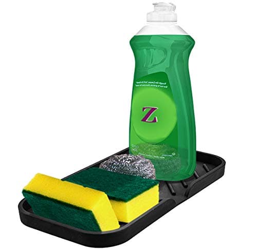 Sponge Holder for Kitchen Sink Organizer Tray [Newest Version with Drain Lip] Luxet Self Draining Sink Caddy For Dish Soap Dispenser Scrubber Brushes Bottle Dryer Kitchen Accessories Gadgets, Black