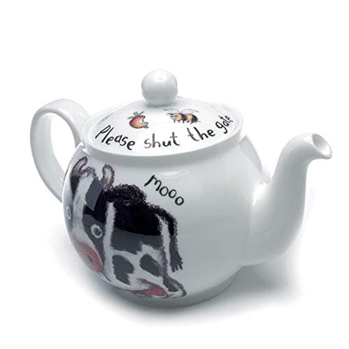 Roy Kirkham Bone China 6 Cup Teapot, Please Shut the Gate, Cow Design