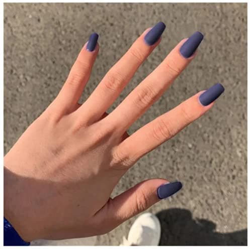 24 PC/Set Premium Quality Dark Blue MATTE finish Reusable Artificial nails with professional Nail Glue.Nail Art